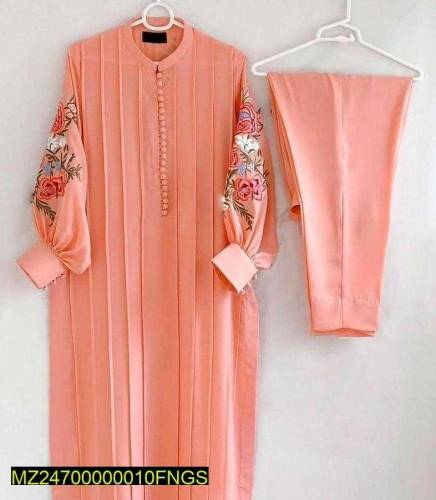 2 pcs Women's Stitched Linen Embroidered shirt and Trouser 