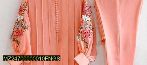 2 pcs Women's Stitched Linen Embroidered shirt and Trouser 
