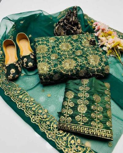 5 PCs  fancy organza embroidery unstitch suit 