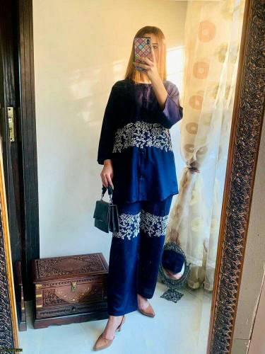2 pcs woman stiched arabic lawn embroidered suit