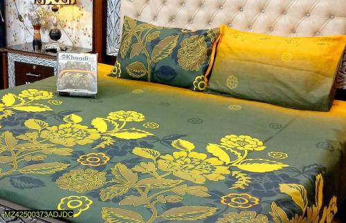 3 pcs cotton printed double bedsheet 