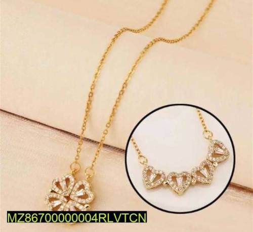 Flower And Hearts Necklace For Girls-Gold