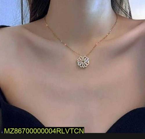 Flower And Hearts Necklace For Girls-Gold