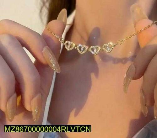 Flower And Hearts Necklace For Girls-Gold