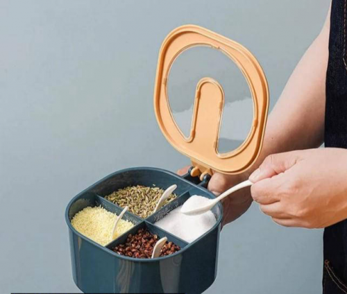 4in1 partition kitchen seasoning spice box with spoon