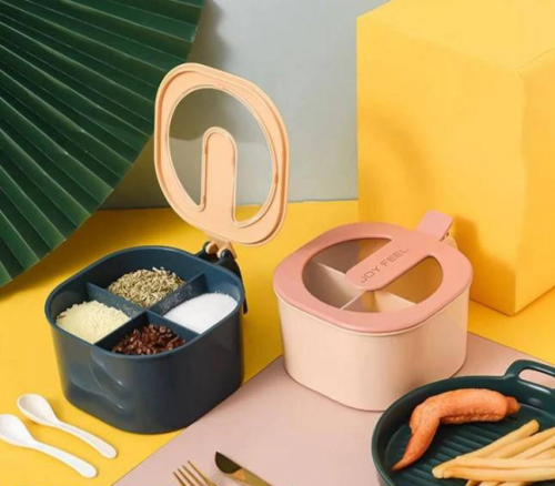 4in1 partition kitchen seasoning spice box with spoon