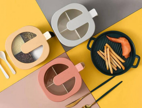 4in1 partition kitchen seasoning spice box with spoon
