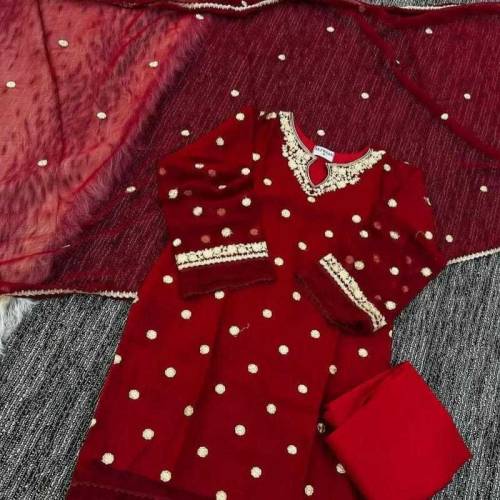 3pc stitched chiffon Embroidery suit 
