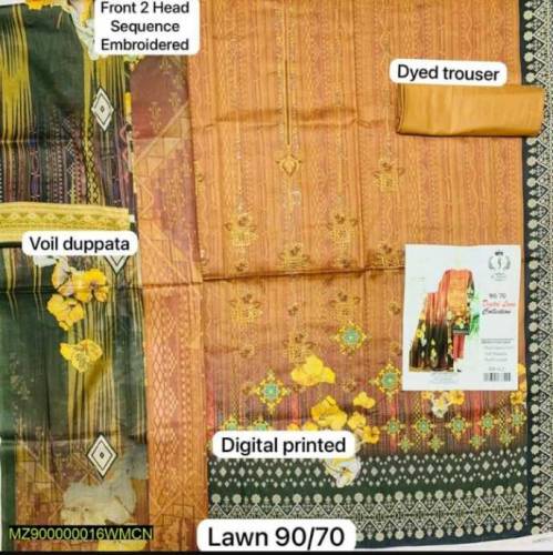 3 PCS WOMEN UNSTICHED LAWN PRINTED