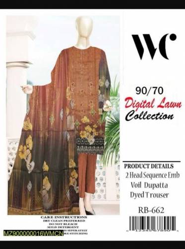 3 PCS WOMEN UNSTICHED LAWN PRINTED
