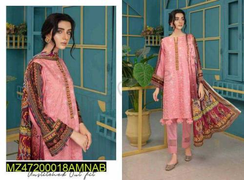 3 pcs Amna. B woman's Unstitched viscous Embroidererd suits