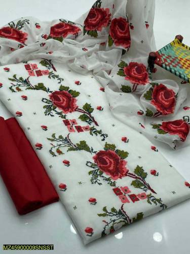 3 pcs women's unstitched cotton printed suit 