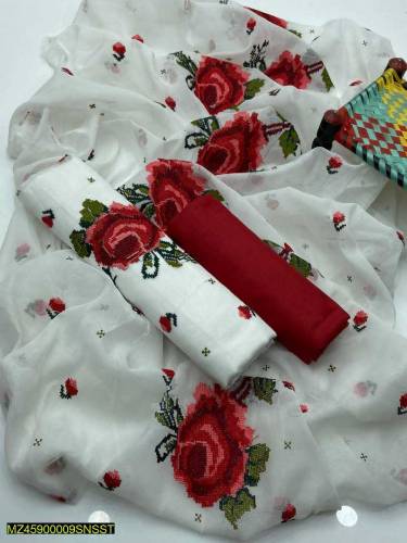 3 pcs women's unstitched cotton printed suit 