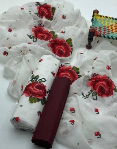3 PCs Woman Unstitched Organza suit