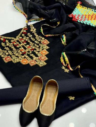 3 Pcs Women's Unstitched Organza Silk Embroidered Suit 