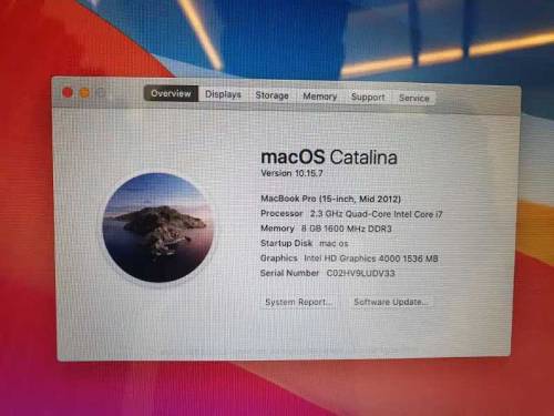 Macbook Pro 2012 Mid i7 8gb 500gb Mac Os Catalina
