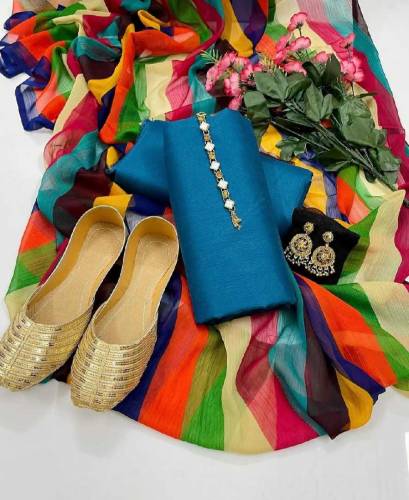 Katan Silk 3pc Collection with free neckline and Khussa 