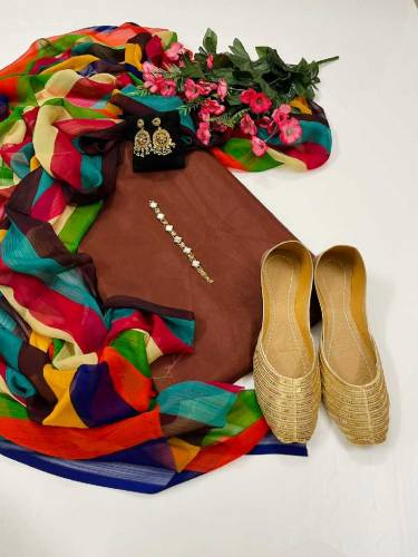 Katan Silk 3pc Collection with free neckline and Khussa 