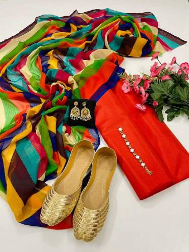 Katan Silk 3pc Collection with free neckline and Khussa 