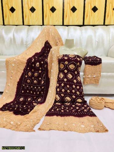 3 Pcs Women's Unstitched Linen Chunri Suit