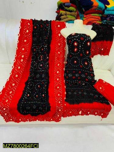 3 Pcs Women's Unstitched Linen Chunri Suit