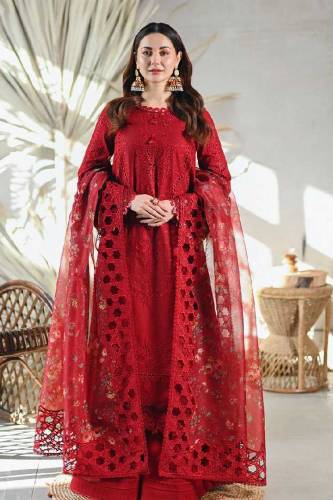 lawn fully heavy  embroidered scifflie front with heavy embroidered 