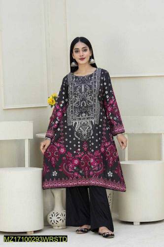 2 pcs Woman's unstitched linen printed suit