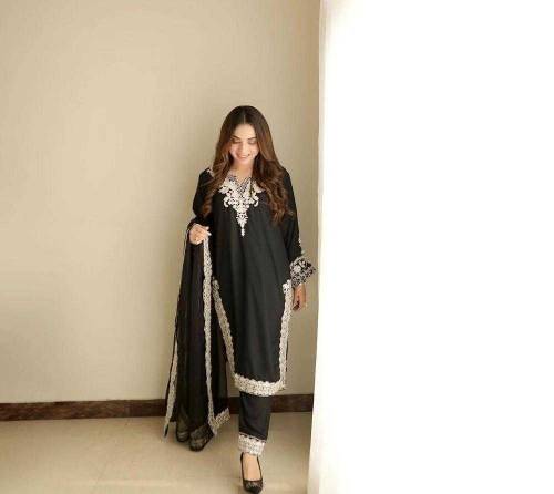 3pcs Women's Stitched Organza Embroidered Suit