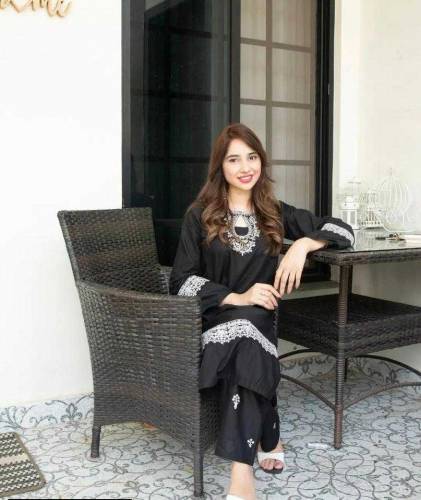 2 Pcs Women's Stitched Arabic Lawn Embroidered Suit 
