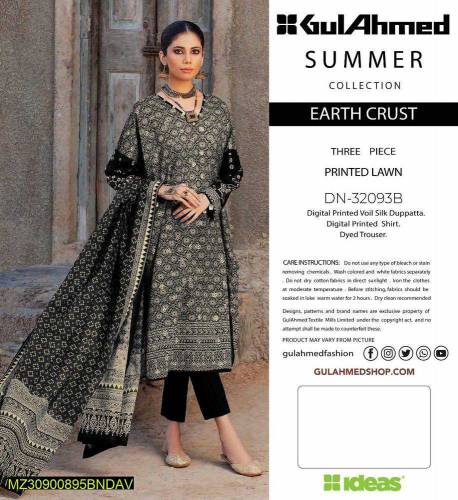 3 pcs women's unstitched lawn printed suit