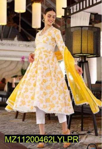 3 pcs women's unstitched lawn printed suit