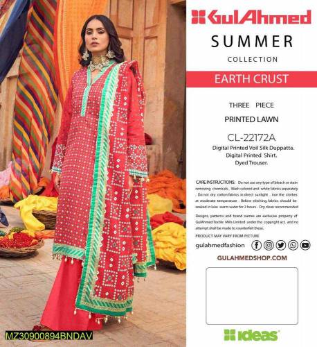 3 pcs women's unstitched lawn printed suit