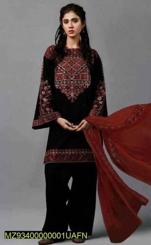 3 Pcs Women's Unstitched Lawn Embroidered Suit 