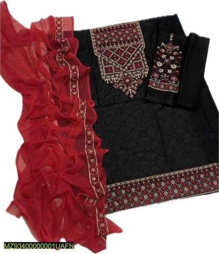 3 Pcs Women's Unstitched Lawn Embroidered Suit 