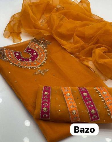 2 Pcs Women's Unstitched Organza Embroidered Suit 