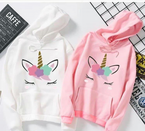 Women's Stitched Fleece Printed Hoodie,Pack of 2-Pink and White