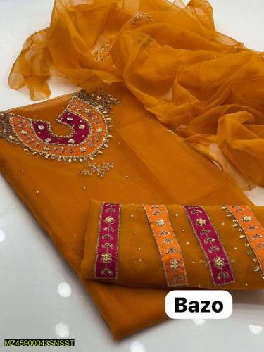 2 PCs woman unstitched organza embroidered suit 