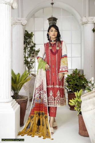 3 Pcs Women's Lawn Suit 
