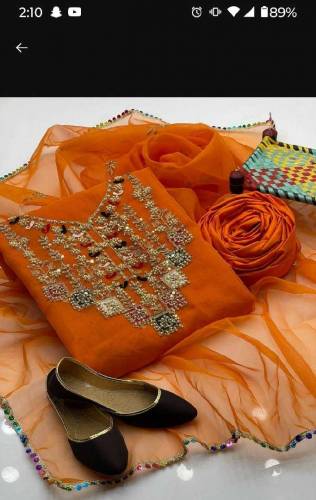 4 PICES WOMEN UNSTITCHED ORGANZA EMBROIDERED SUIT