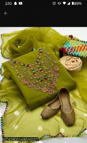 4 PICES WOMEN UNSTITCHED ORGANZA EMBROIDERED SUIT