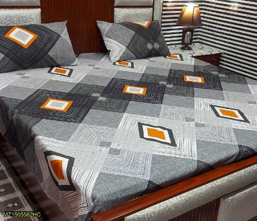 3 Pcs Cotton printed double bed bedsheets