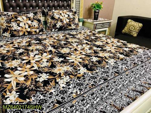 3 Pcs Cotton printed double bed bedsheets