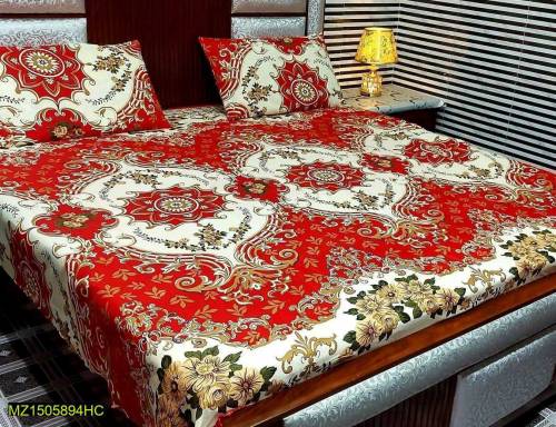3 Pcs Cotton printed double bed bedsheets