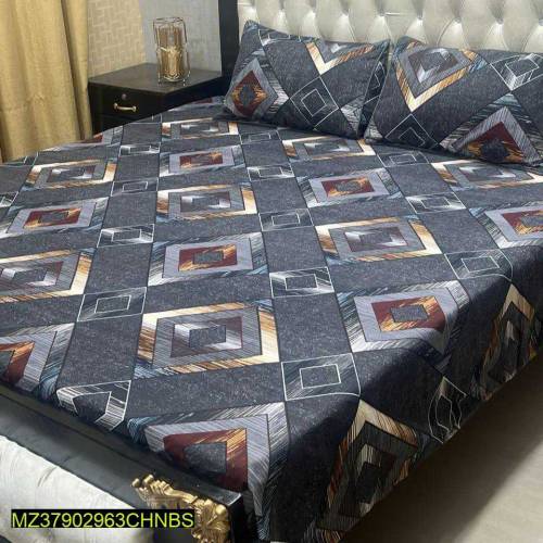 3 Pcs Cotton printed double bed bedsheets
