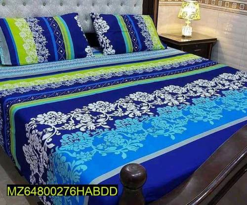 3 Pcs Cotton printed double bed bedsheets