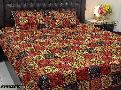 3 Pcs Cotton printed double bed bedsheets