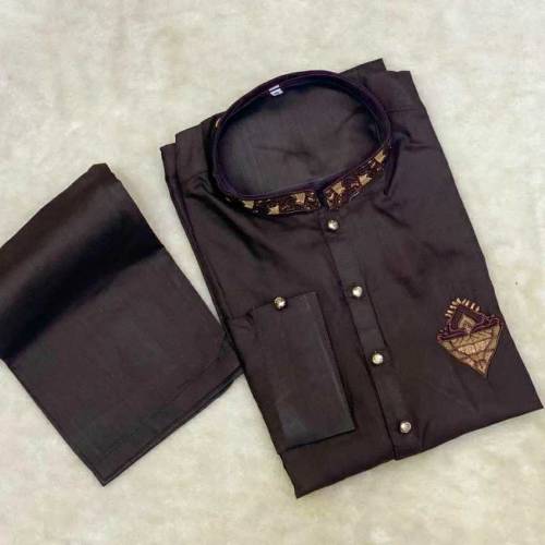 2 Pcs Men's Stitched Wash And Wear Embroidered Kurta Pajama
