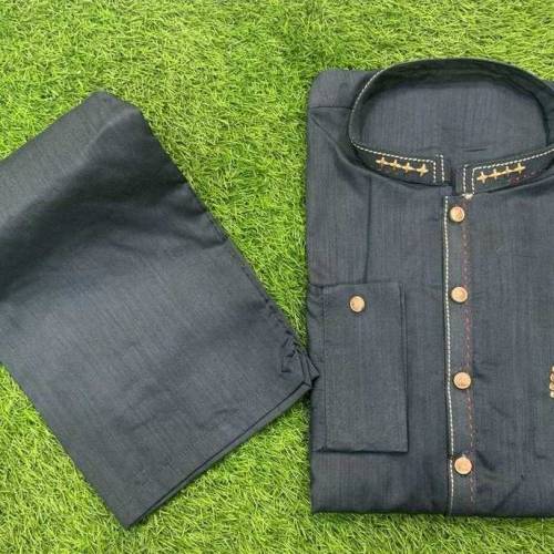 2 Pcs Men's Stitched Wash And Wear Embroidered Kurta Pajama