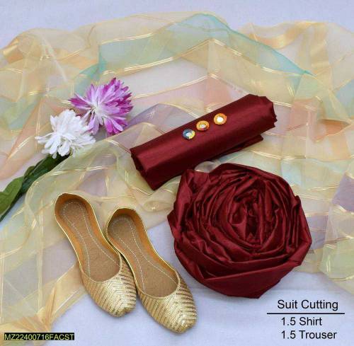 3pes women unstitched fancy silk plain suit 