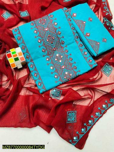 3 pec women's unstitched lawn cotton beautiful suit
